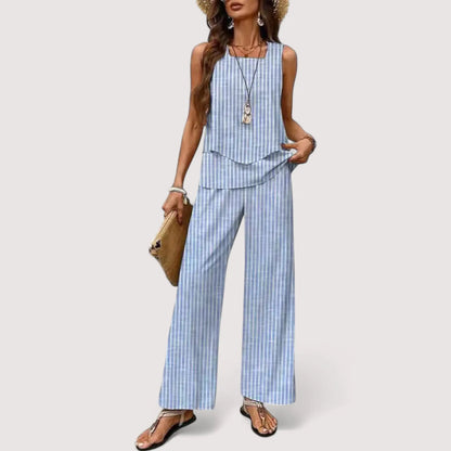 Zweiteiler Damen Sommer | Blumenprint Top & Weite Palazzo Hose