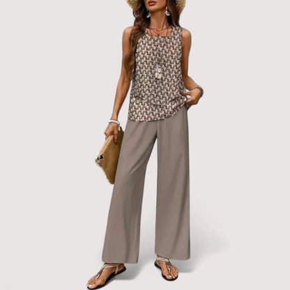 Zweiteiler Damen Sommer | Blumenprint Top & Weite Palazzo Hose