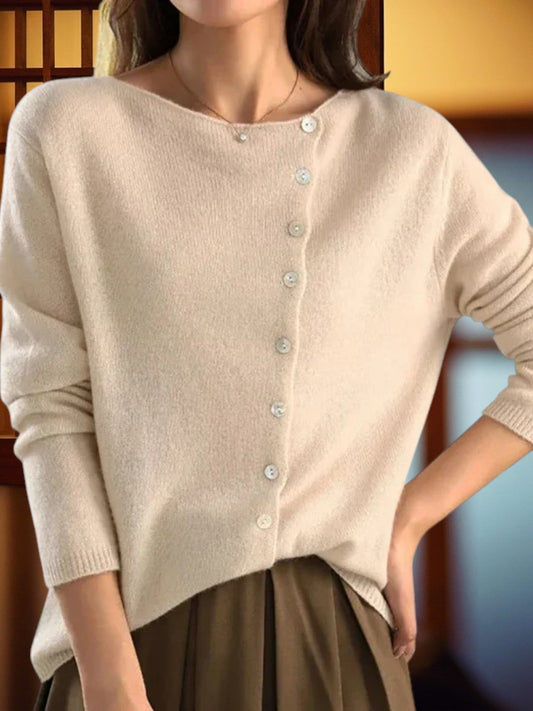 Adna | Eleganter Strickpullover Damen mit Knopfdesign für den Herbst, weicher Stoff, langarm, normaler Schnitt