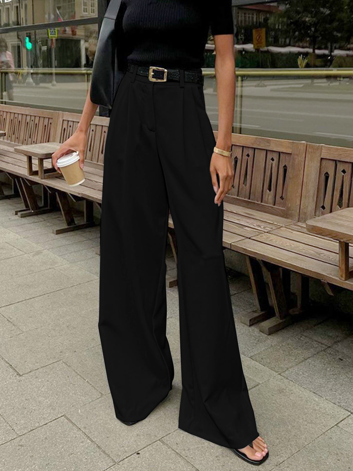 Alina | Damen Weit geschnittene Hose mit Hoher Taille und Lockerer Passform 1