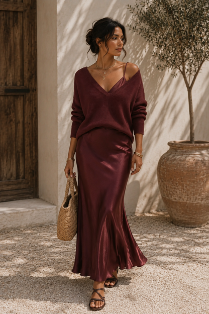 Alma | Elegantes Satinkleid mit Pullover 2