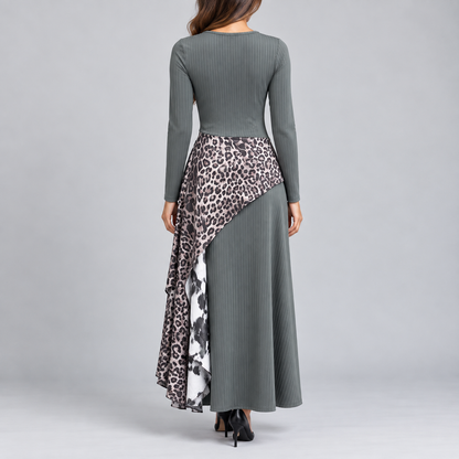 Damen Maxi-Kleid Leopardenmuster Unregelmäßiger Saum 2