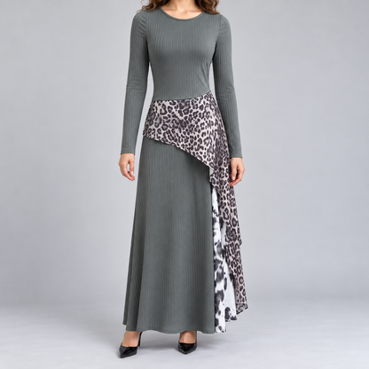 Damen Maxi-Kleid Leopardenmuster Unregelmäßiger Saum 1