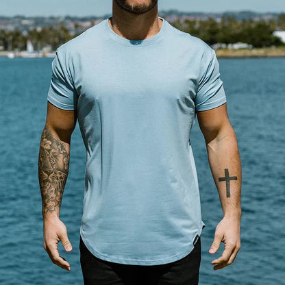 T Shirt Herren | Slim-Fit Curved-Hem Basic für jeden Tag