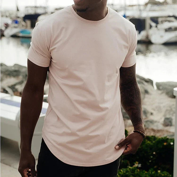 T Shirt Herren | Slim-Fit Curved-Hem Basic für jeden Tag