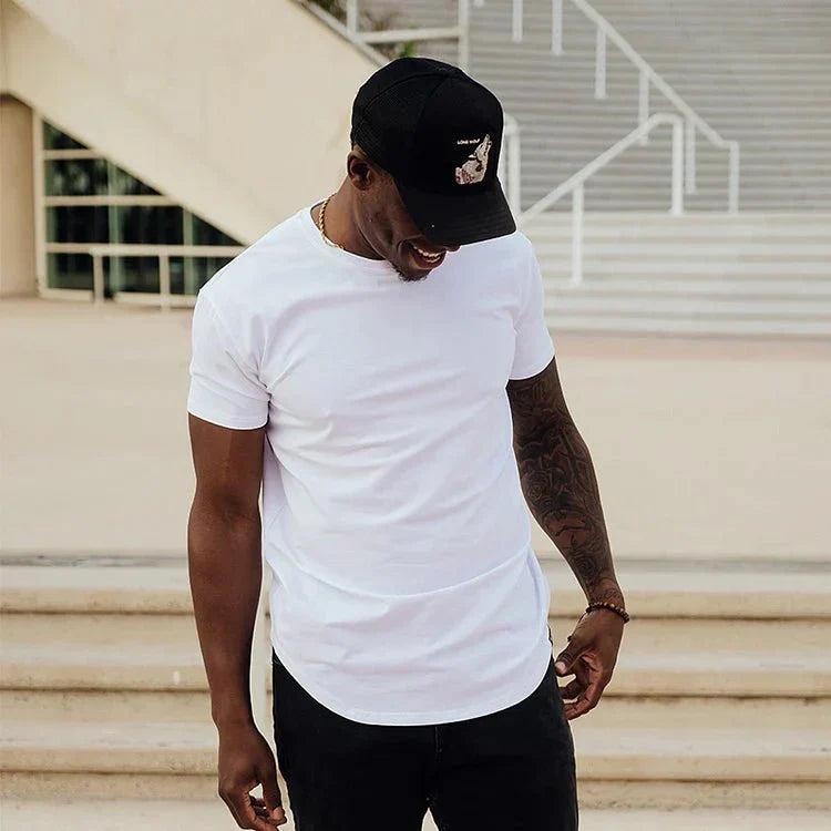 T Shirt Herren | Slim-Fit Curved-Hem Basic für jeden Tag