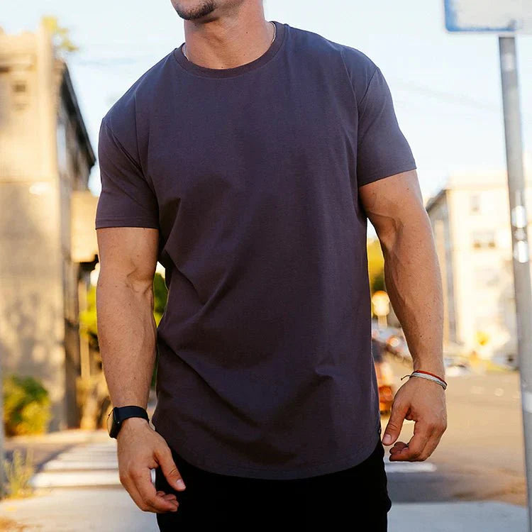T Shirt Herren | Slim-Fit Curved-Hem Basic für jeden Tag