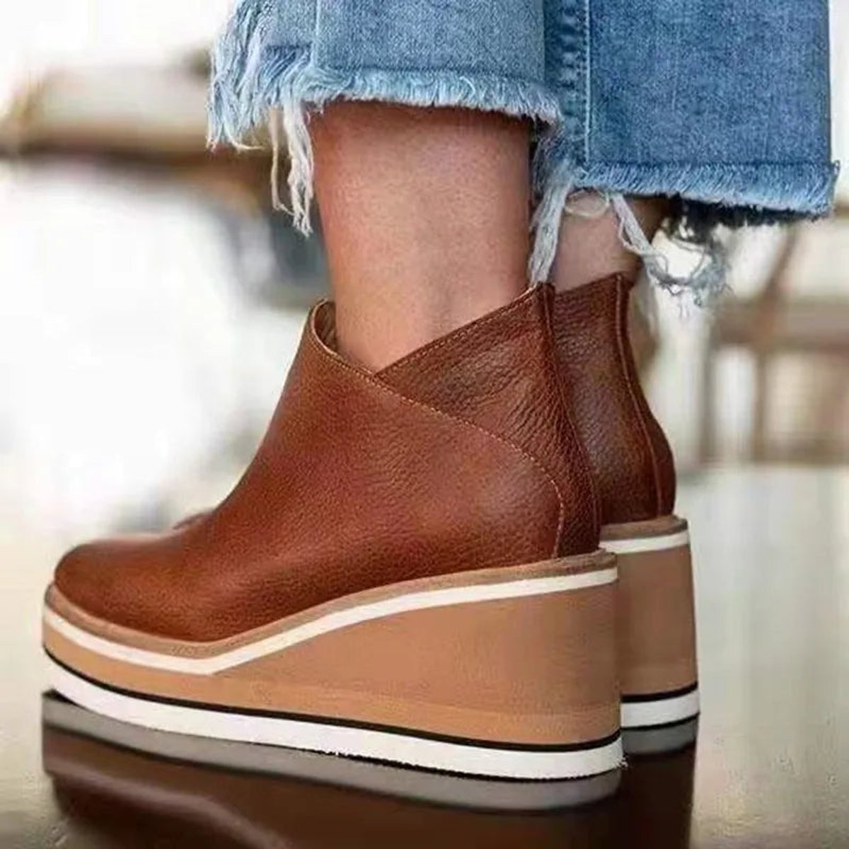Damen Orthopedic Keilabsatz Ankle Boots mit Arch Support und Plateau für Komfort 6