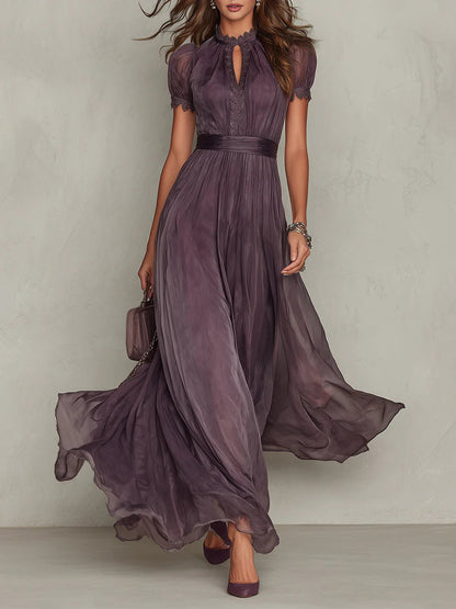 Maxikleid Damen | Vintage Chiffon mit Spitze für Abendanlässe