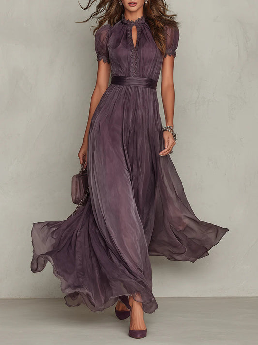 Maxikleid Damen | Vintage Chiffon mit Spitze für Abendanlässe
