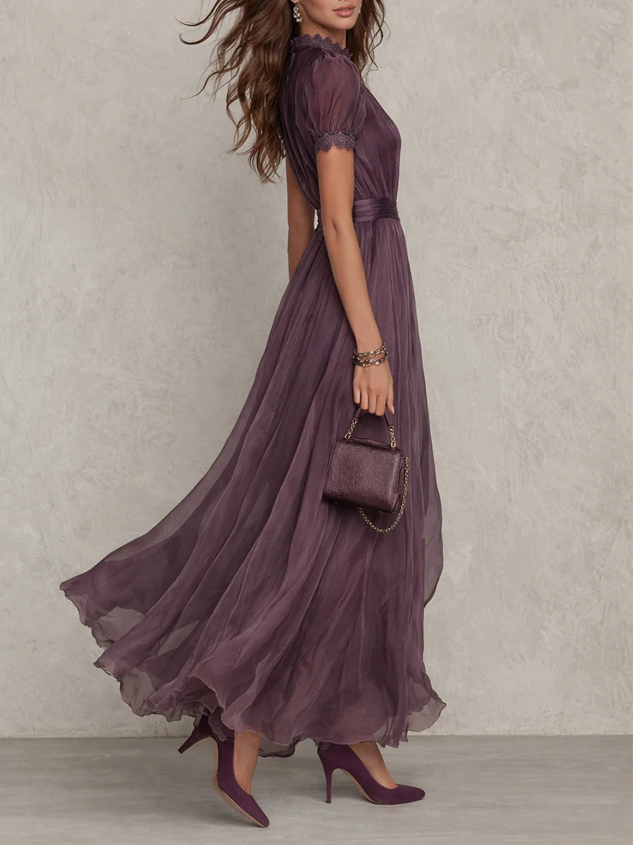 Maxikleid Damen | Vintage Chiffon mit Spitze für Abendanlässe