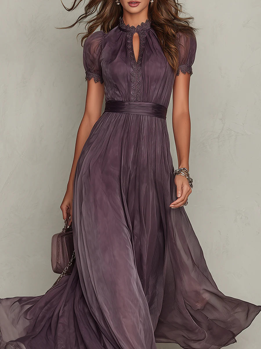 Maxikleid Damen | Vintage Chiffon mit Spitze für Abendanlässe