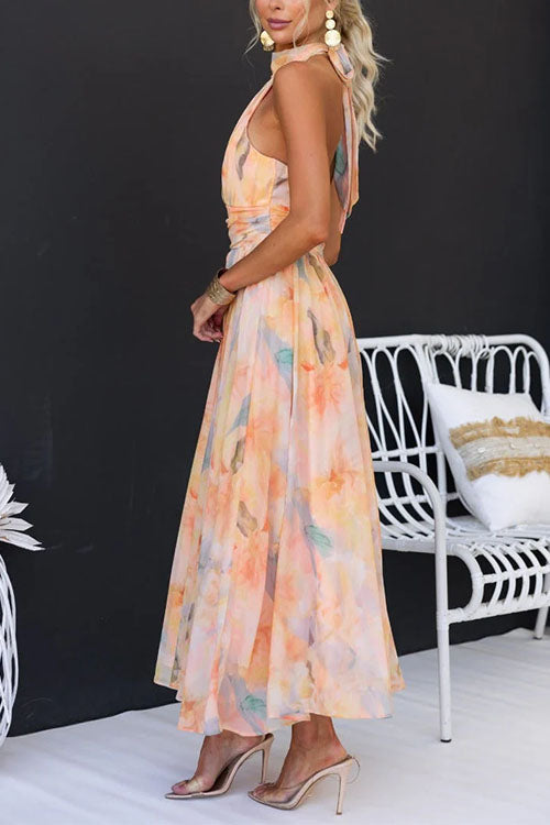 Maxikleid Damen | Neckholder mit Rückenfrei-Design & Blumenprint