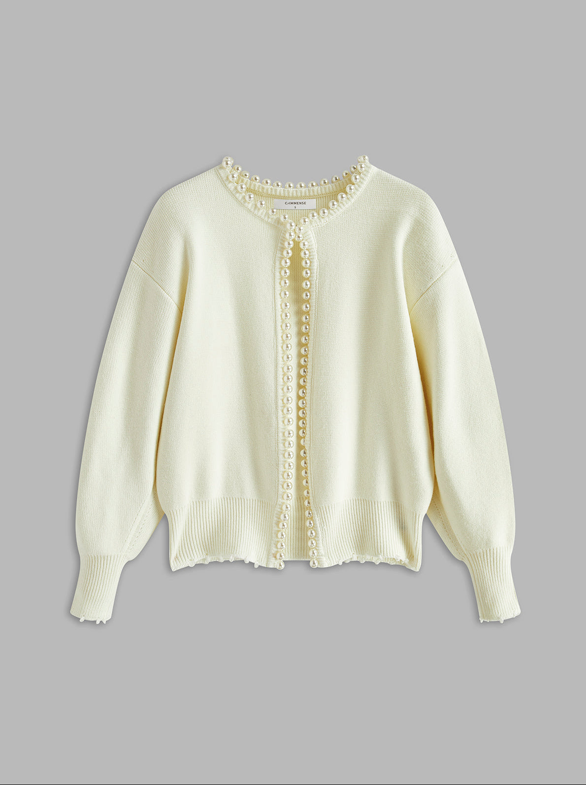 Damen Strickjacke Perlenknöpfe Cardigan Distressed Saum 5