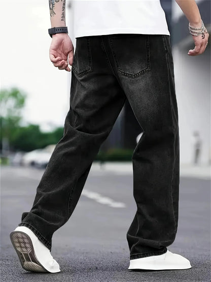 Herren Baggy Jeans Vintage Look Lockere Passform Lange Länge