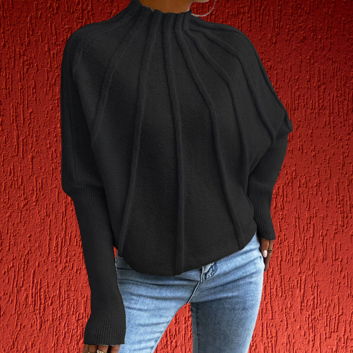 Baumwollpullover mit weitem Schnitt und modischen Dolmanärmeln