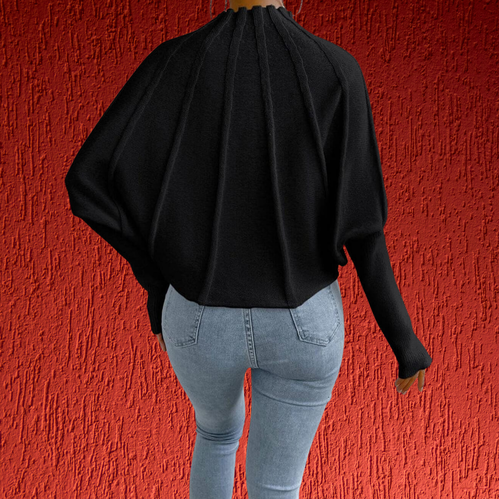Baumwollpullover mit weitem Schnitt und modischen Dolmanärmeln