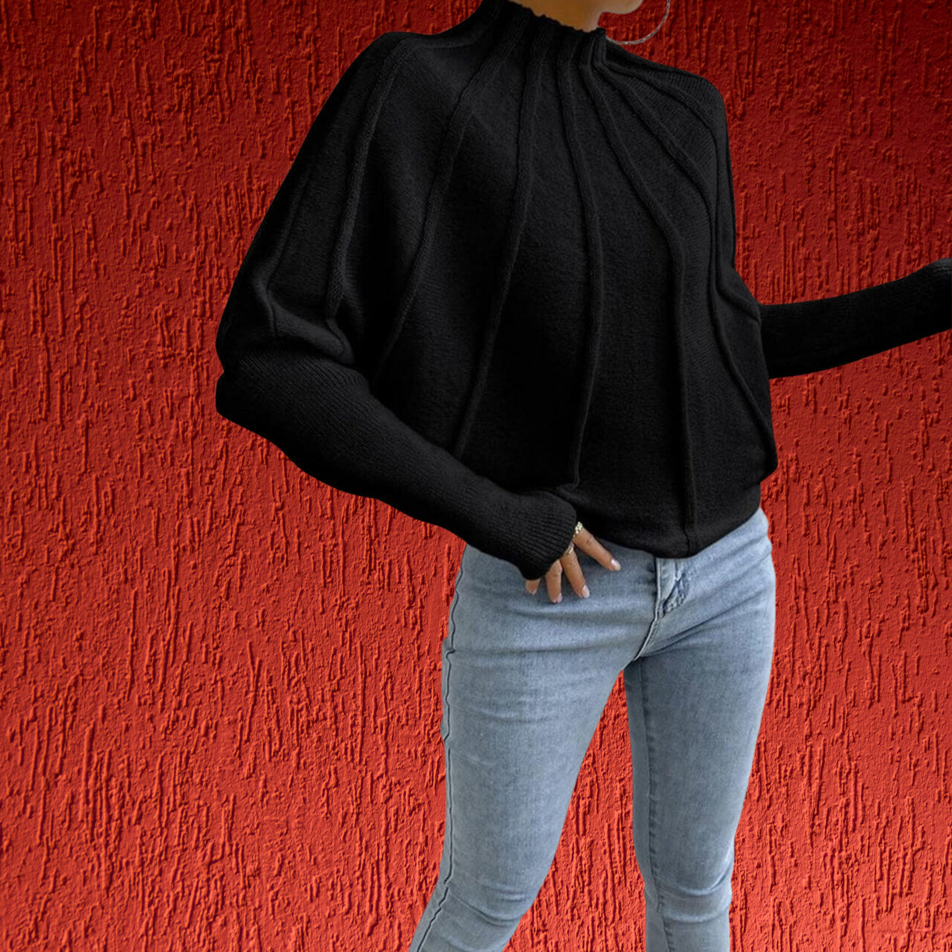 Baumwollpullover mit weitem Schnitt und modischen Dolmanärmeln