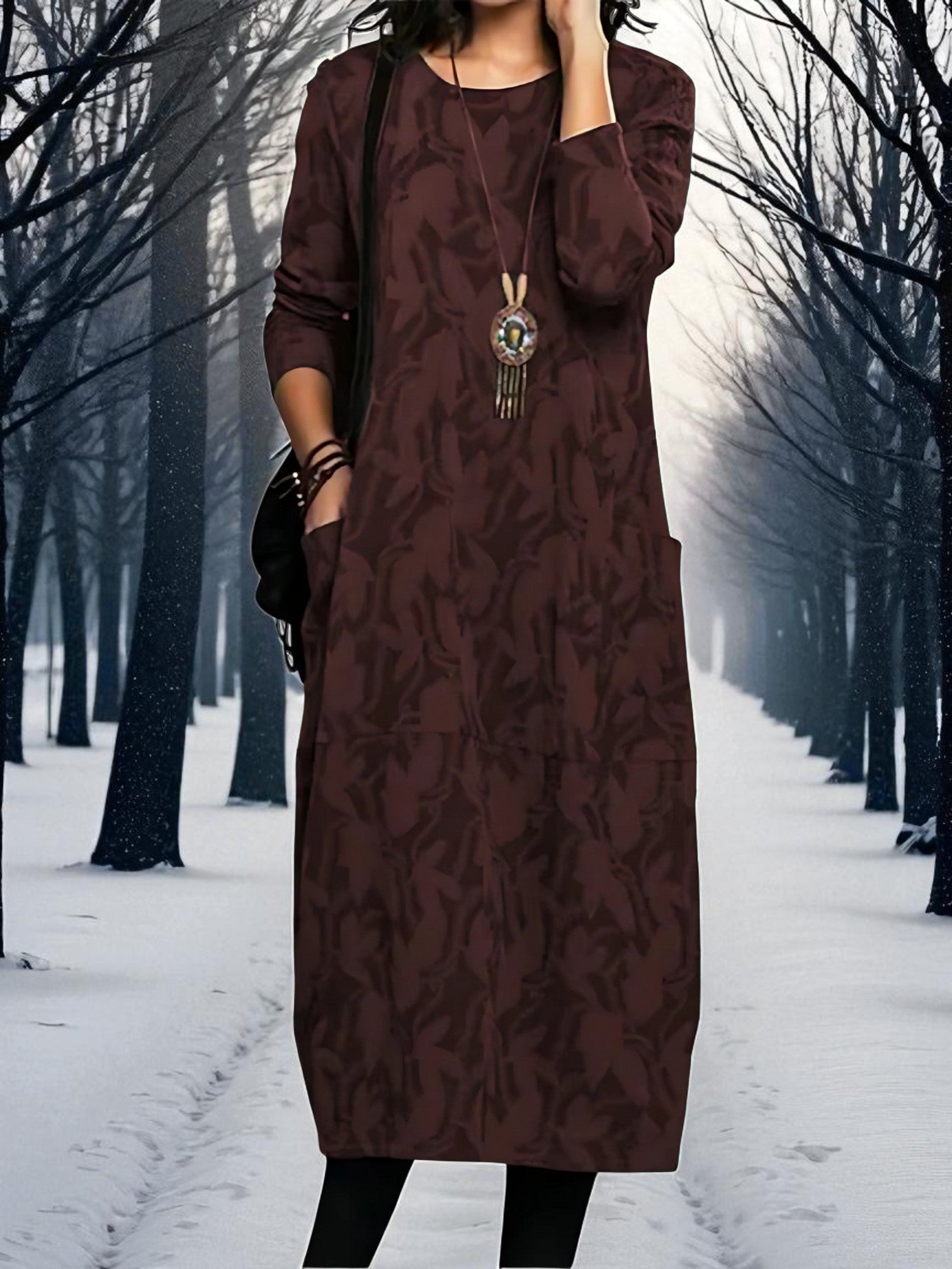 Bedrucktes Maxikleid | Rundhals