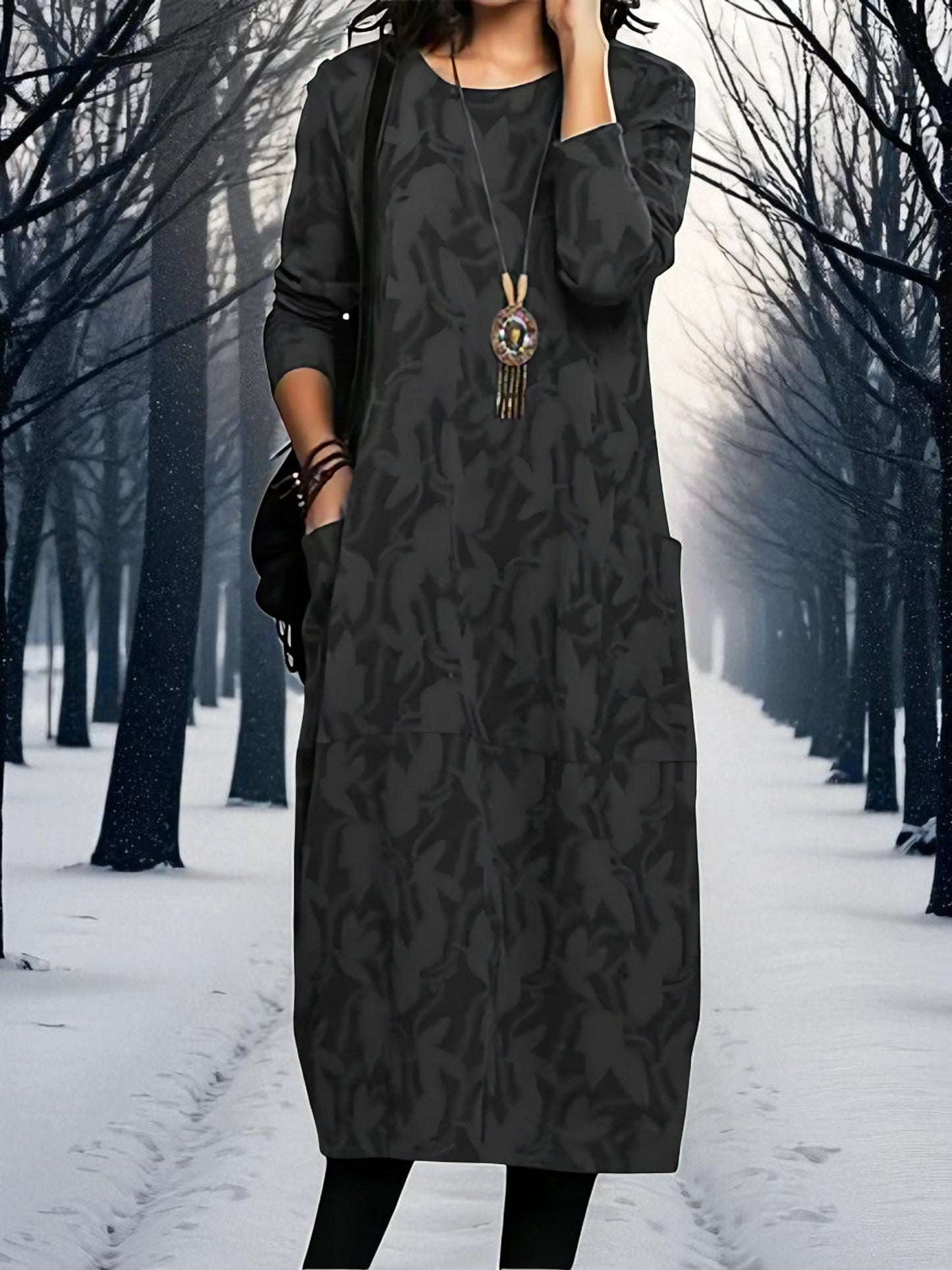 Bedrucktes Maxikleid | Rundhals