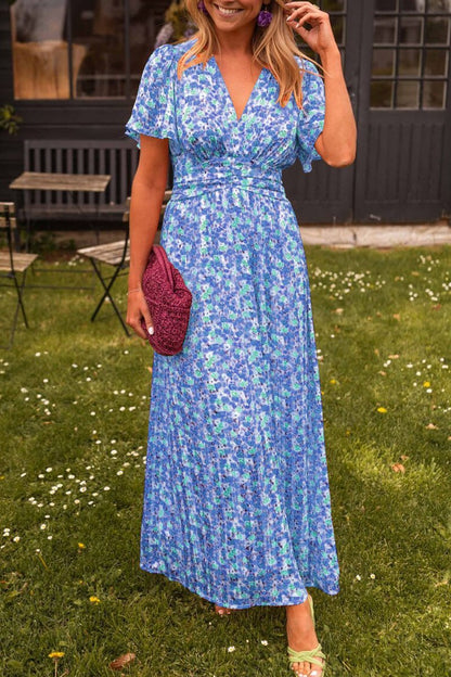 Maxikleid Damen | Floraler Print mit V-Ausschnitt & Flatternden Ärmeln