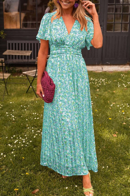 Maxikleid Damen | Floraler Print mit V-Ausschnitt & Flatternden Ärmeln