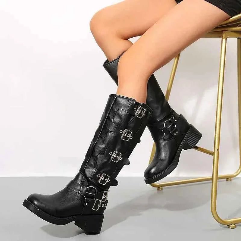 Biker Stiefel Damen | Schnallen & Blockabsatz