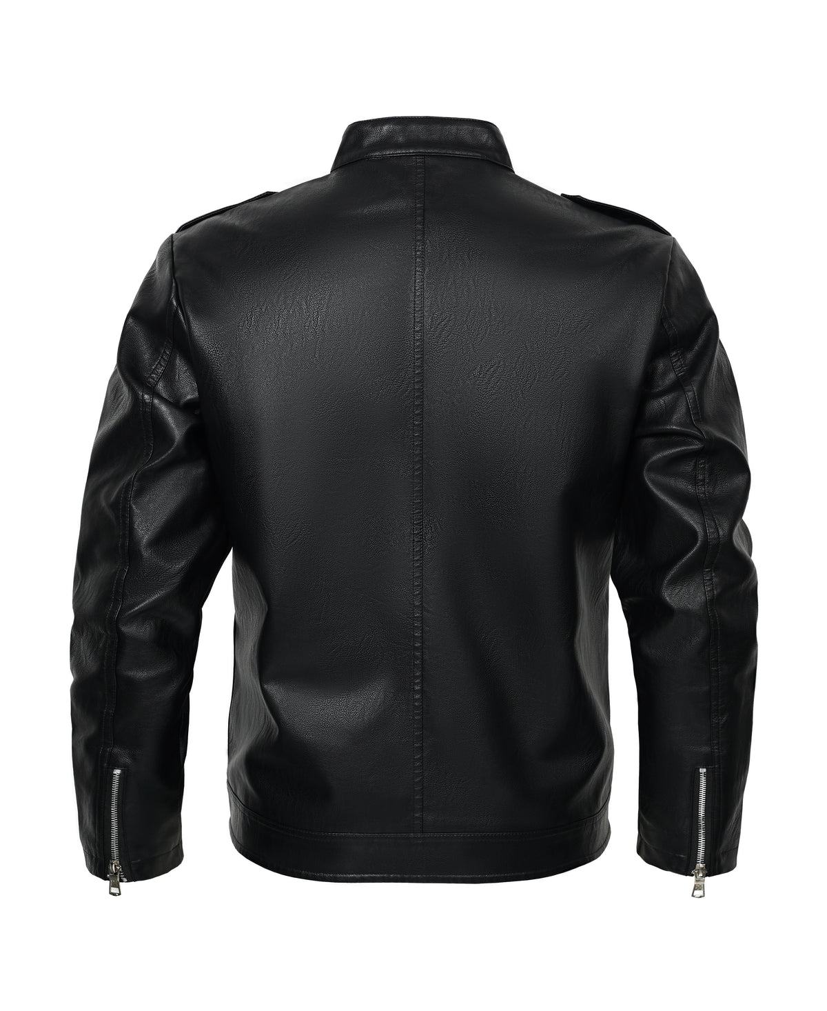 back side of a black biker jacket