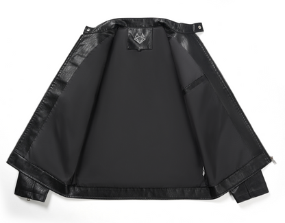 inside of a black biker jacket