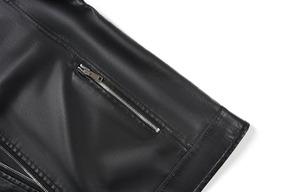 close up of a black biker jacket