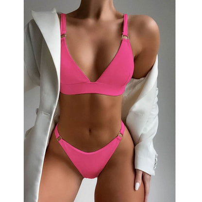 Bikini Set Damen | Geripptes Triangel-Top & O-Ring Träger
