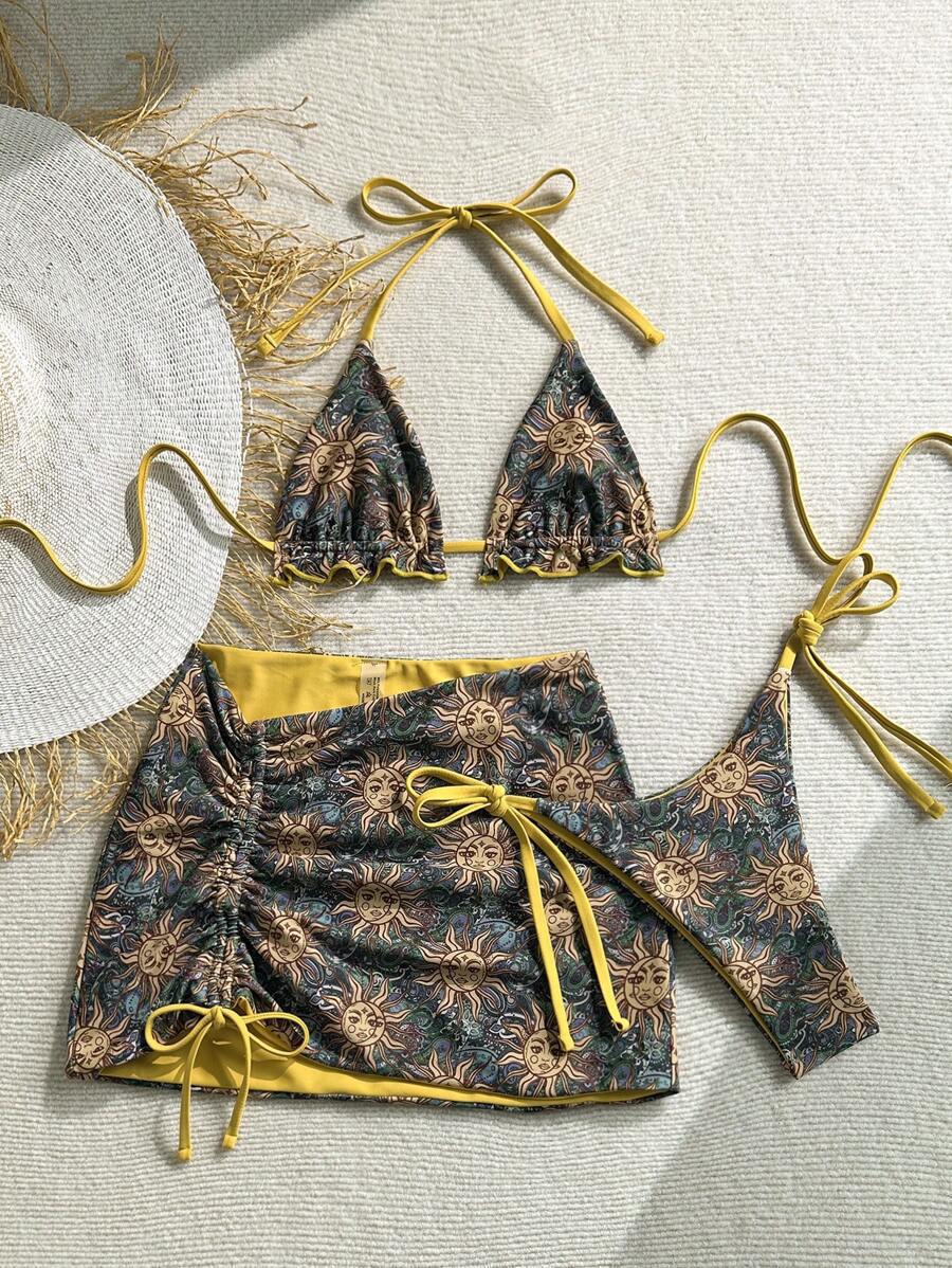 Bikini Set Damen | Triangel-Bikini im Leopardenmuster & gerafftem Minirock
