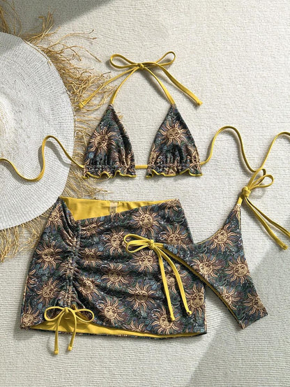Bikini Set Damen | Triangel-Bikini im Leopardenmuster & gerafftem Minirock