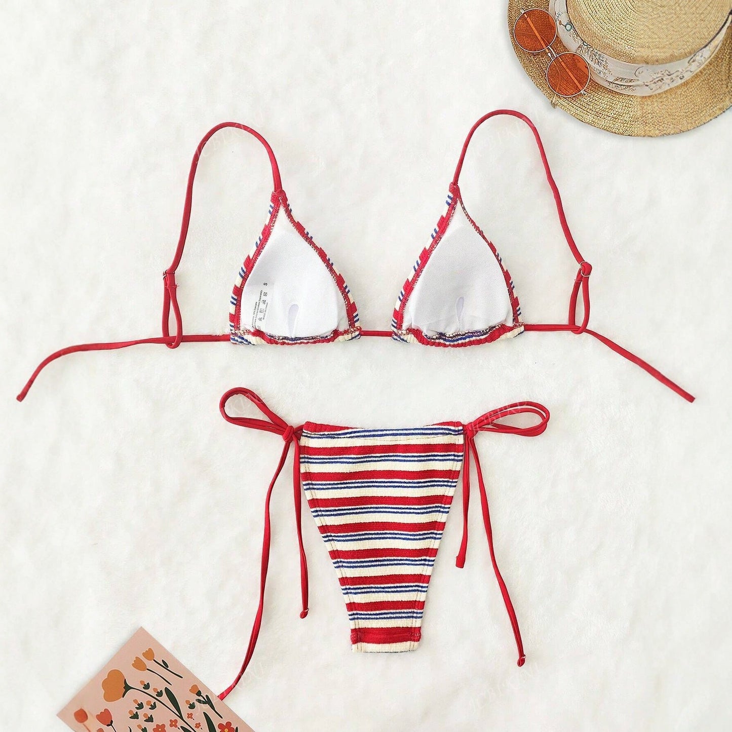 Bikini Set Damen | Triangel-Bikini im Streifendesign & bindbarem Slip