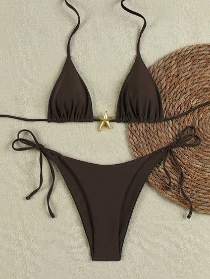 Bikini Set Damen | Triangel-Bikini mit goldenem Seestern-Charm