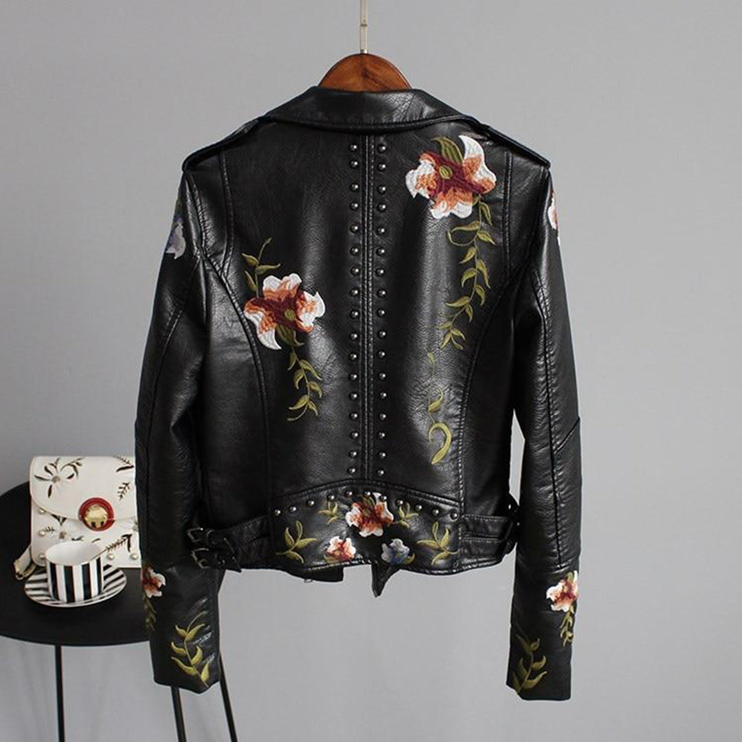 Kurze Jacke Damen | Blumenstickerei mit Nieten 2