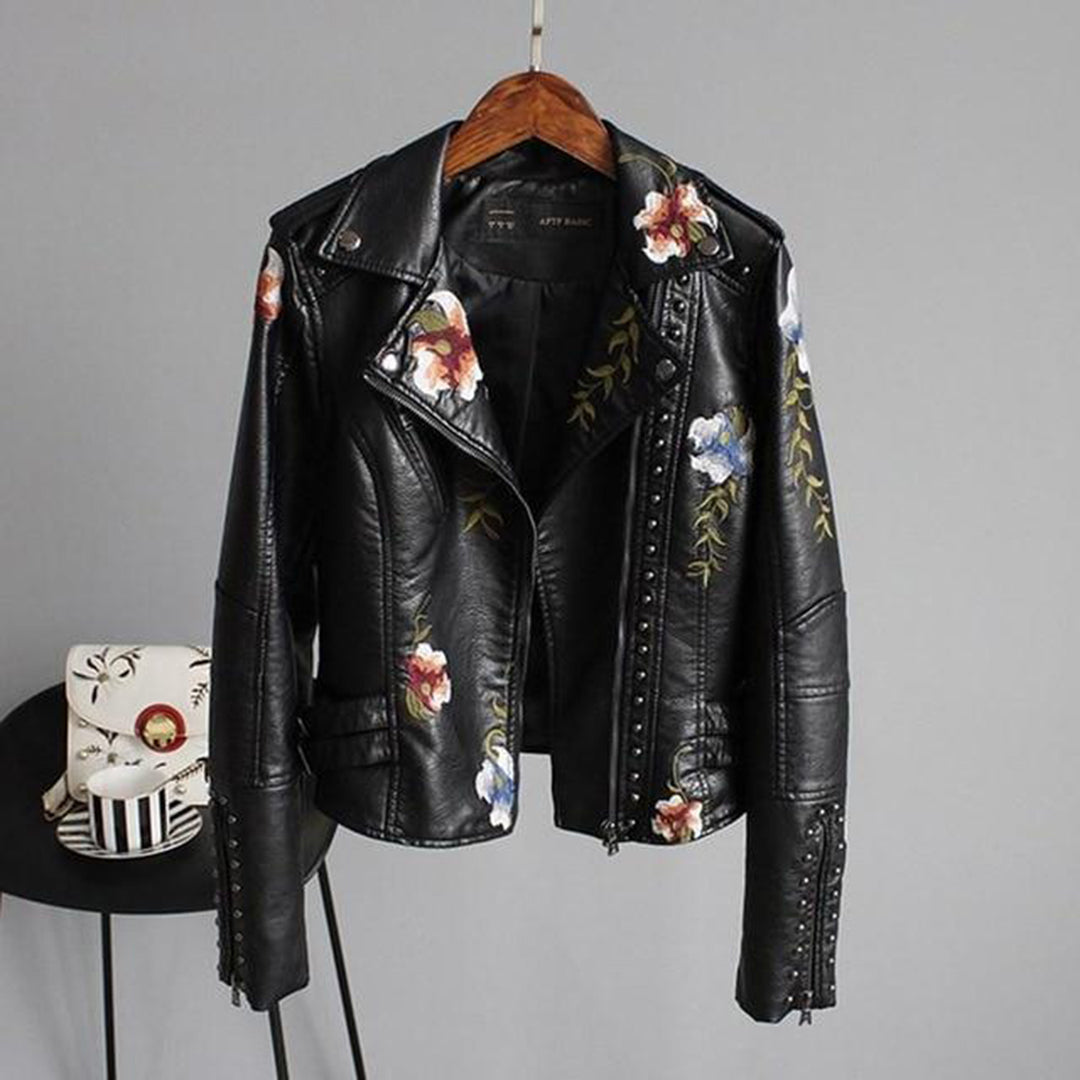 Kurze Jacke Damen | Blumenstickerei mit Nieten 1