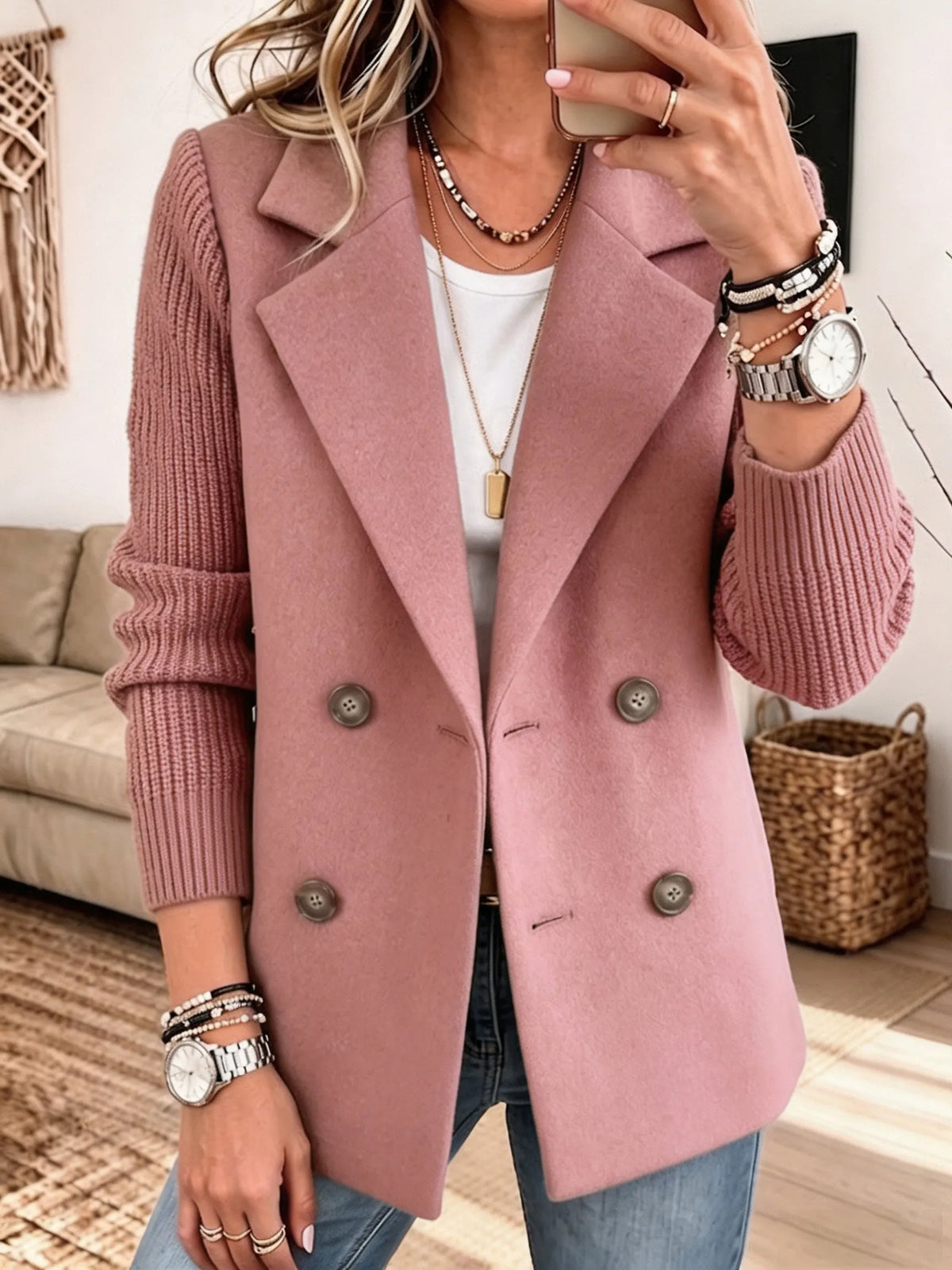 Blazer Damen | Doppelreihig mit Strickärmeln 2