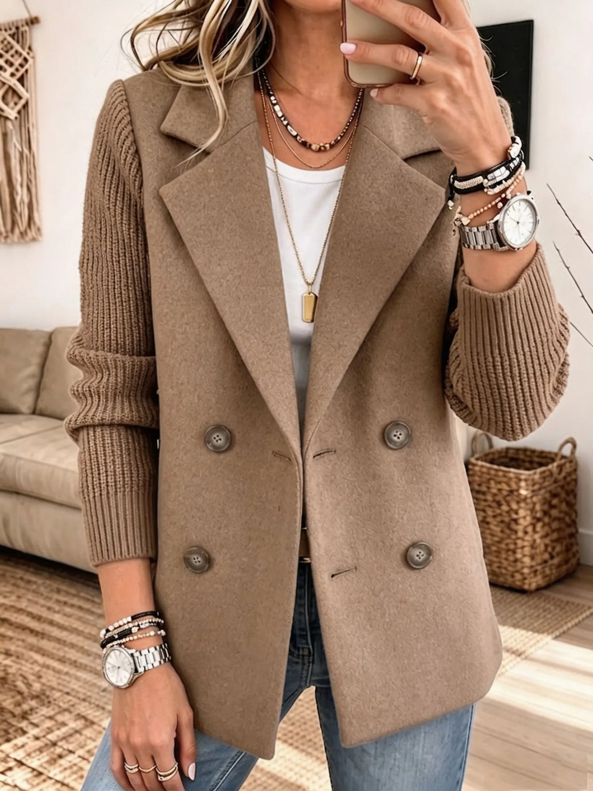 Blazer Damen | Doppelreihig mit Strickärmeln 4
