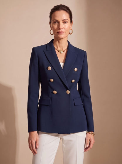 Damen Zweireiher-Blazer Tailliert Goldknöpfe Strukturiert - Schwarz