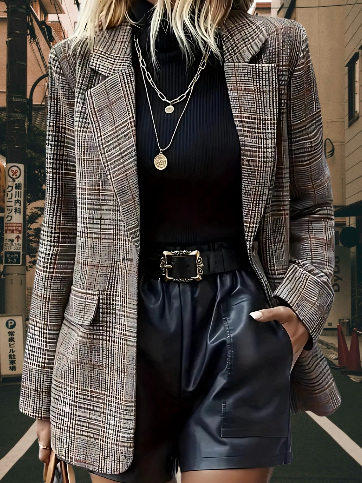 Blazer mit Reverskragen | Kariert Grau