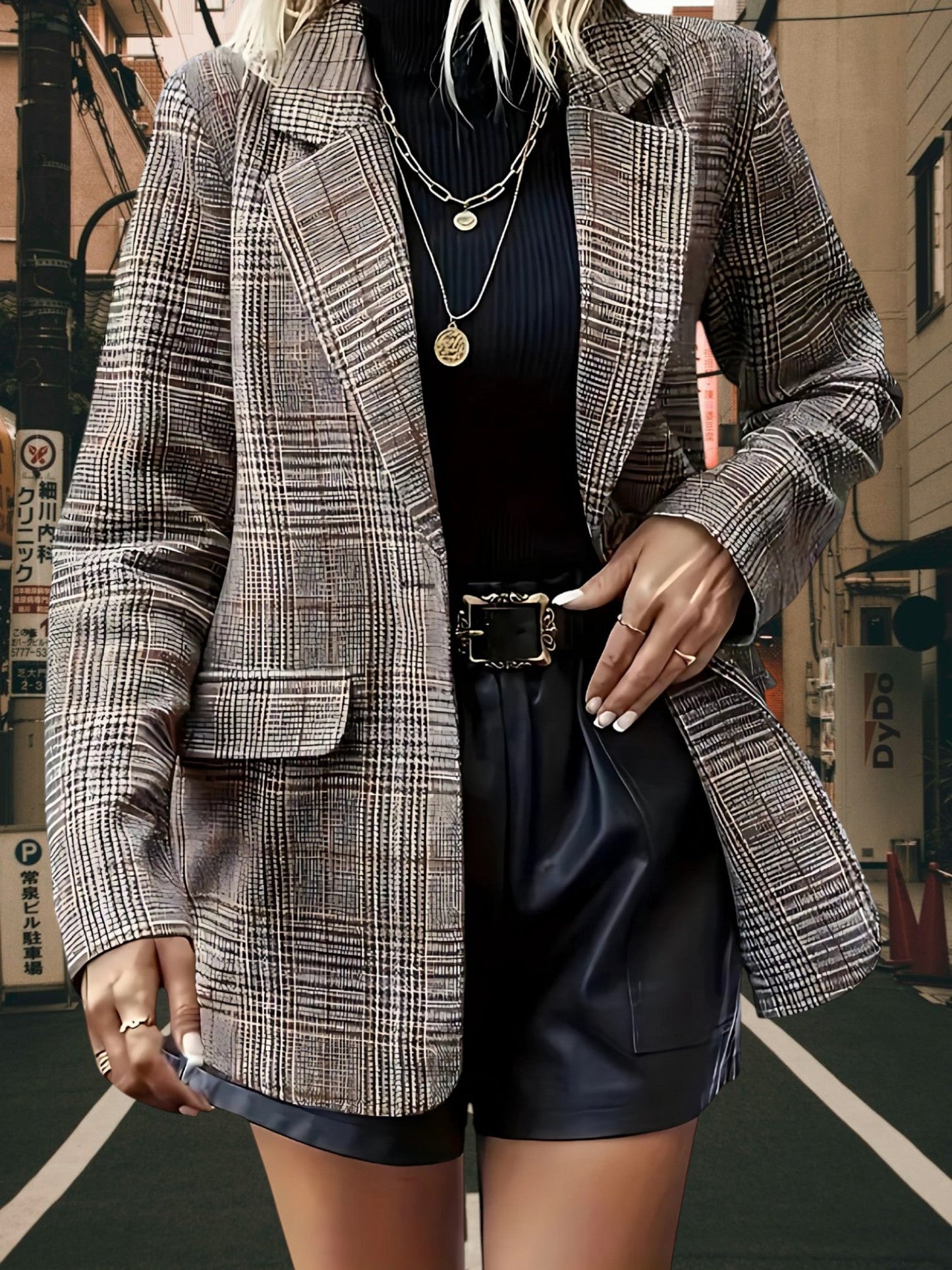 Blazer mit Reverskragen | Kariert Grau