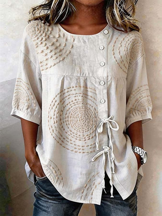 Bluse Damen | Rundhals & Zierschnürung