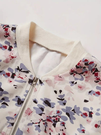 Bomberjacke Damen | Blumen-Print & Baseball-Kragen