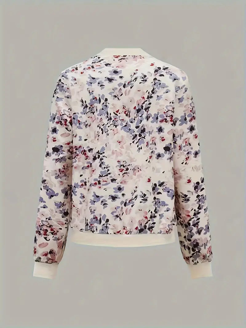 Bomberjacke Damen | Blumen-Print & Baseball-Kragen