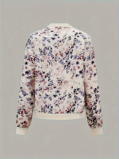 Bomberjacke Damen | Blumen-Print & Baseball-Kragen