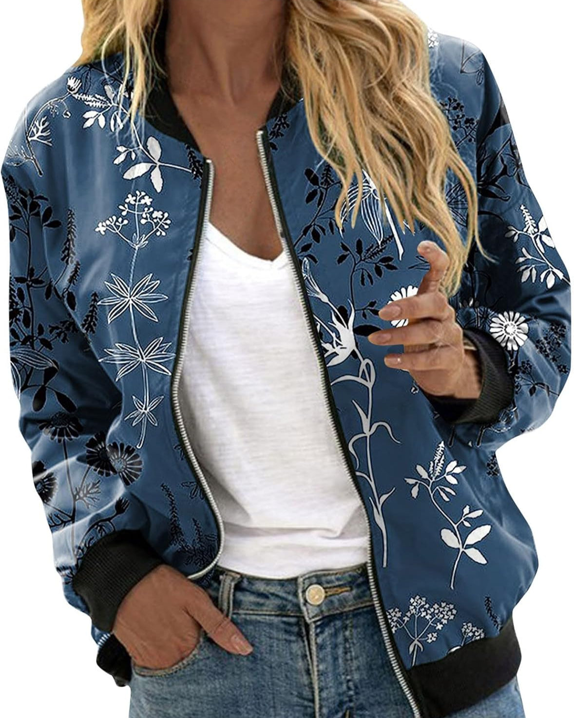 Bomberjacke Damen mit Zip | Stehkragen & Kontrast-Bündchen