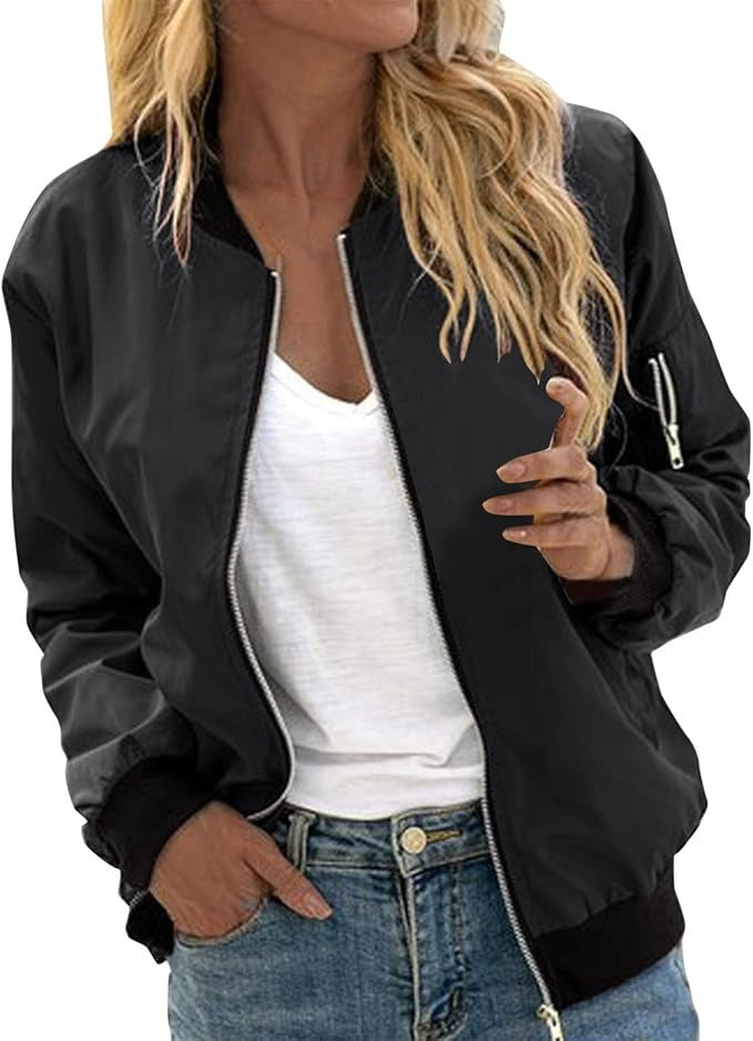 Bomberjacke Damen mit Zip | Stehkragen & Kontrast-Bündchen
