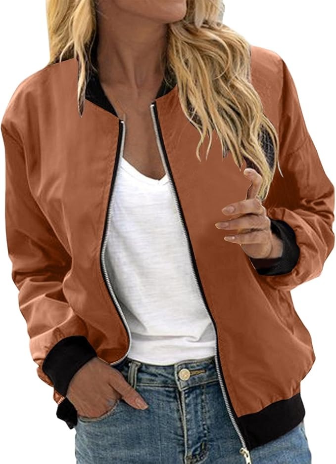 Bomberjacke Damen mit Zip | Stehkragen & Kontrast-Bündchen