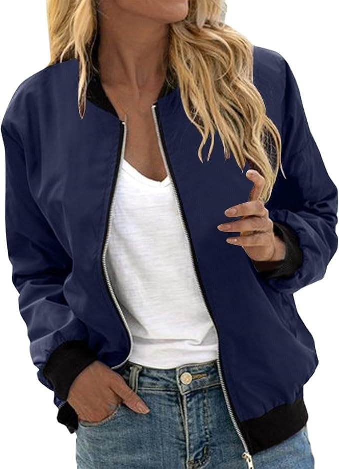 Bomberjacke Damen mit Zip | Stehkragen & Kontrast-Bündchen